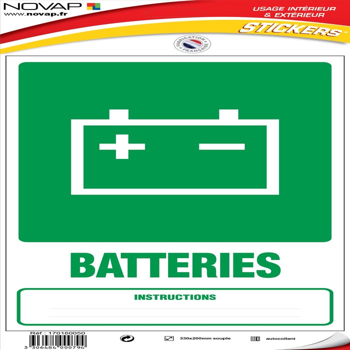 Panneau Dechets batteries - Vinyle adhésif 330x200mm - 4000794