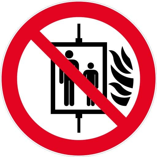 Panneau Interdiction d'utiliser l'ascenseur en cas d'incendie - Rigide Ø180mm - 4042121