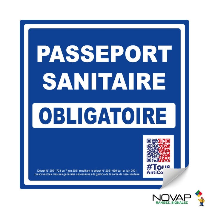Panneau Pass sanitaire obligatoire - Adhésif 200x200mm - 4234472