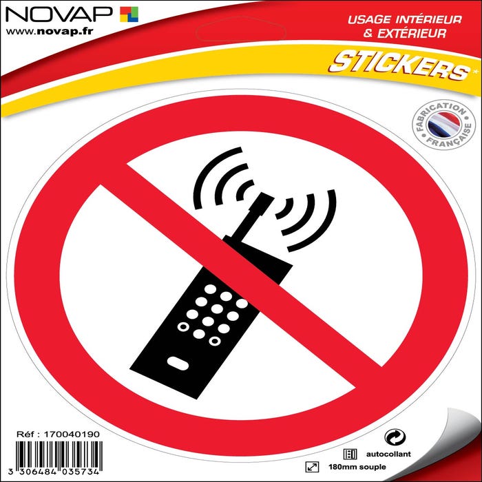 Panneau Téléphone mobile interdit - Vinyle adhésif Ø180mm - 4035734