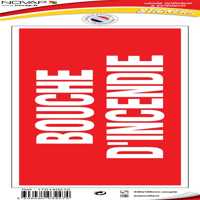 Panneau Bouche d'incendie - Vinyle adhésif 330x120mm - 4032474