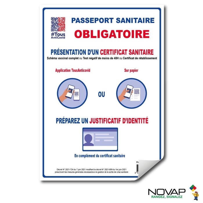 Panneau Pass sanitaire obligatoire - Adhésif A4 - 4610276