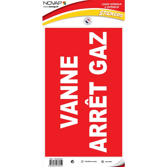 Panneau Vanne d'arret de gaz - Vinyle adhésif 330x200mm - 4036052