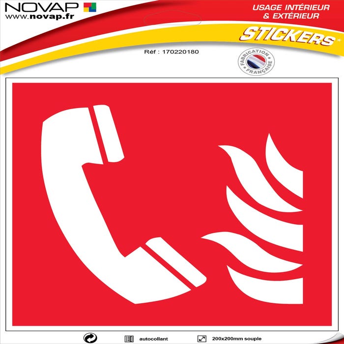 Panneau Téléphone incendie rouge - Vinyle adhésif 200x200mm - 4032405