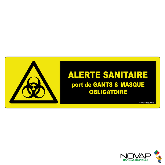 Panneau Alerte sanitaire - Gants et masque obligatoire - haute visibilité - 450x150mm - 4090757