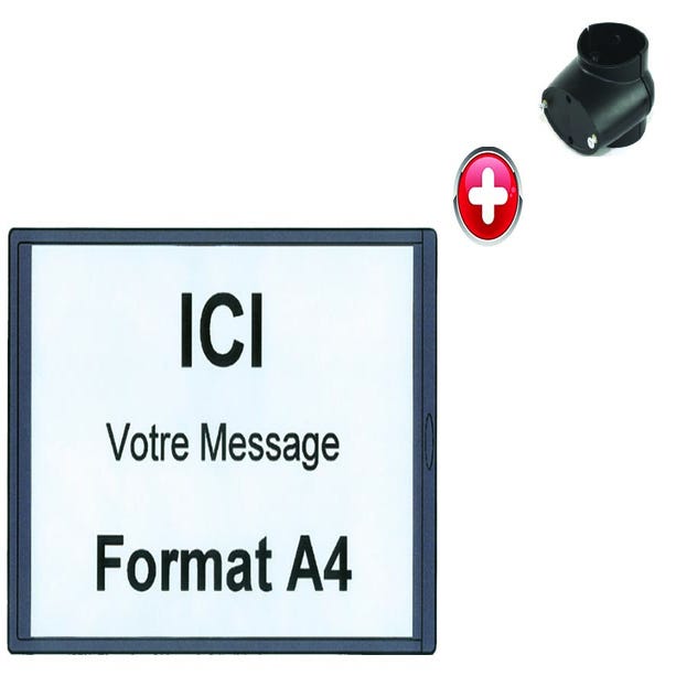 Panneau support d'Information A4 Noir, avec collier de liaison pour tube Ø 50mm - 2030359