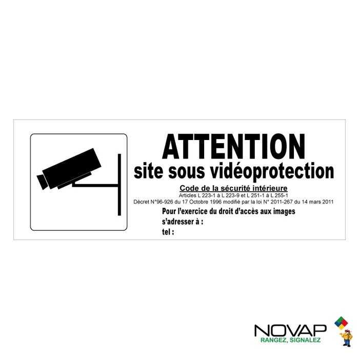 Panneau Attention site sous vidéoprotection avec pictogramme - Rigide 330x120mm - 4140858