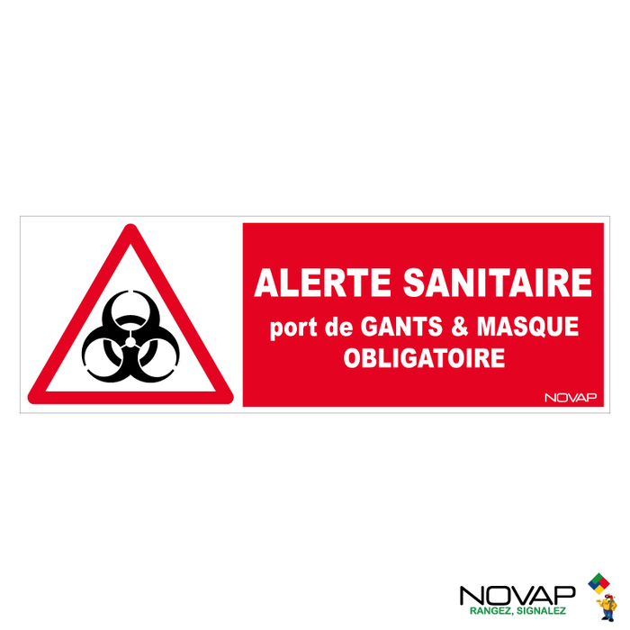 Panneau Alerte sanitaire - Gants et masque obligatoire - 450x150mm - 4064406
