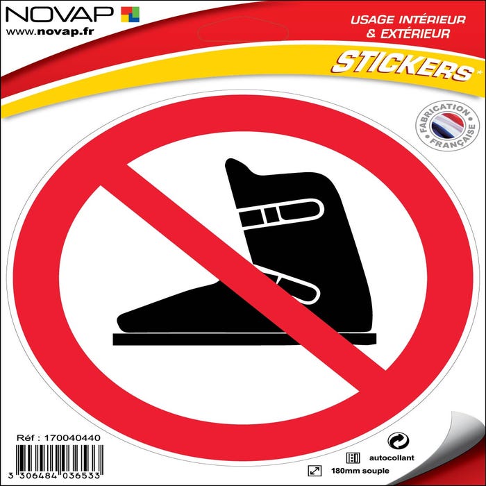 Panneau Chaussures de ski interdite - Vinyle adhésif Ø180mm - 4036533