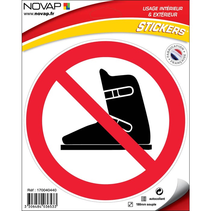 Panneau Chaussures de ski interdite - Vinyle adhésif Ø180mm - 4036533