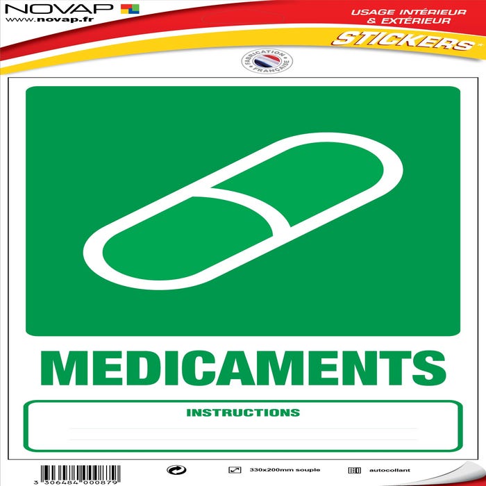 Panneau Dechets médicaments - Vinyle adhésif 330x200mm - 4000879