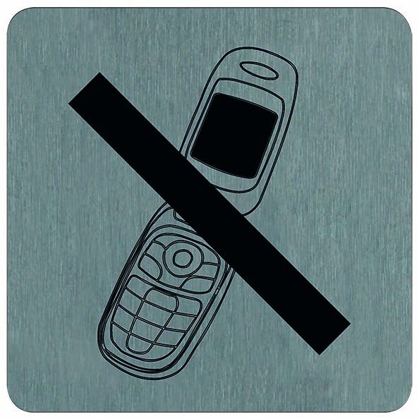 Plaque de porte Téléphone portable interdit - Aluminium brosse 100x100mm - 4384177