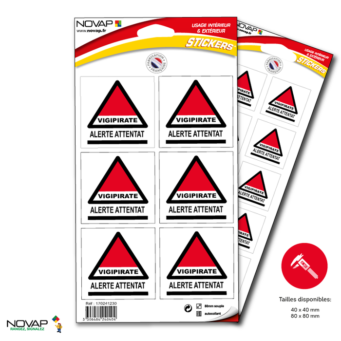 Planche 6 Stickers 80x80mm - Vigipirate Alerte Attentat - 4240404