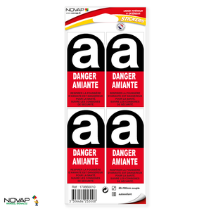 Planche de 4 stickers 50x100 mm - Spécial Amiante - 4253008