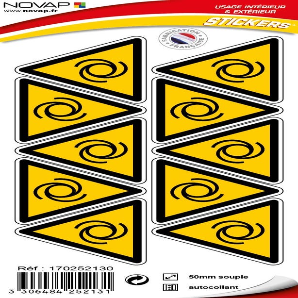 Planche 10 Stickers Triangle 50mm - Danger démarrage automatique - 4252131
