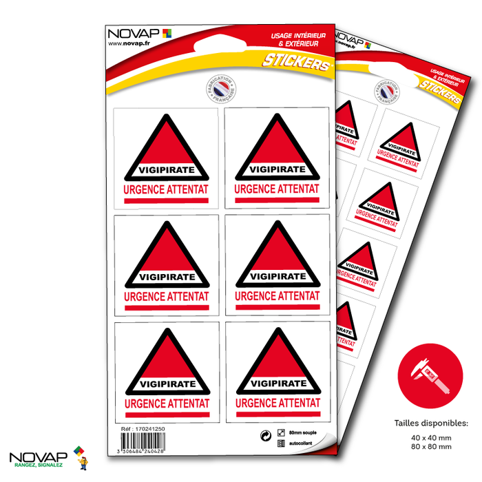 Planche 6 Stickers 80x80mm - Vigipirate Urgence Attentat - 4240428
