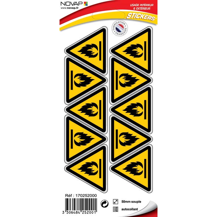 Planche 10 Pictogrammes Triangle 50mm - Danger Matières Inflammables - 4252001