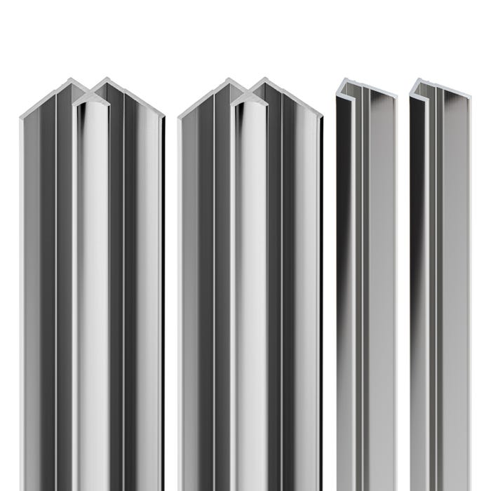 Schulte Pack de 2 profilés de finition + 2 Profilé d'angle pour panneaux muraux de douche, 210 cm, DécoDesign, Aspect chromé