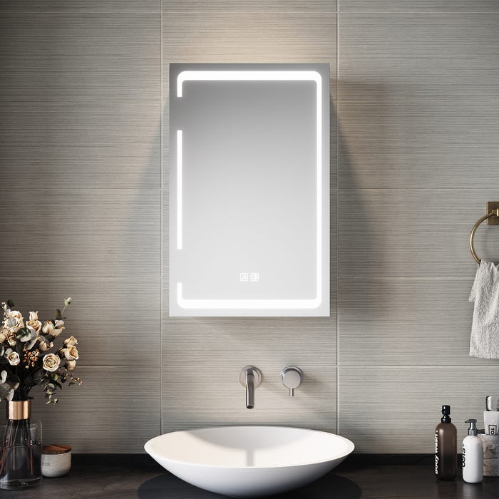 Armoire de toilette avec miroir de salle de bain avec lumière LED 3 couleurs,miroir de salle de bain anti-buée avec meuble de rangement,blanc 38x60cm
