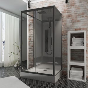 Schulte cabine de douche intégrale 85 x 115 x 215 cm, cabine de douche complète hydromassante, porte coulissante, jets de massage, noir, Bali