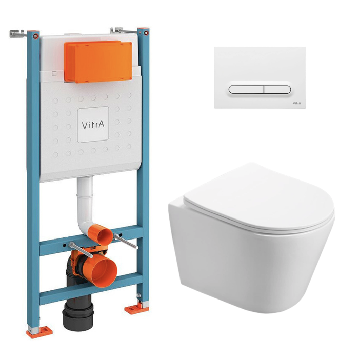 Vitra Pack WC Bâti-support V-Fix Core + WC SAT Infinitio sans bride + Plaque Blanc brillant