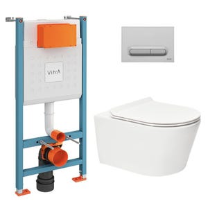 Vitra Pack WC Bâti-support V-Fix Core + WC sans bride SAT Brevis + Plaque Chrome mat (V-FixBrevis-5)