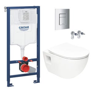 Grohe Pack WC Bâti-support Rapid SL + WC sans bride SAT + Abattant SoftClose + Plaque Chrome (RapidSL-Project-1)