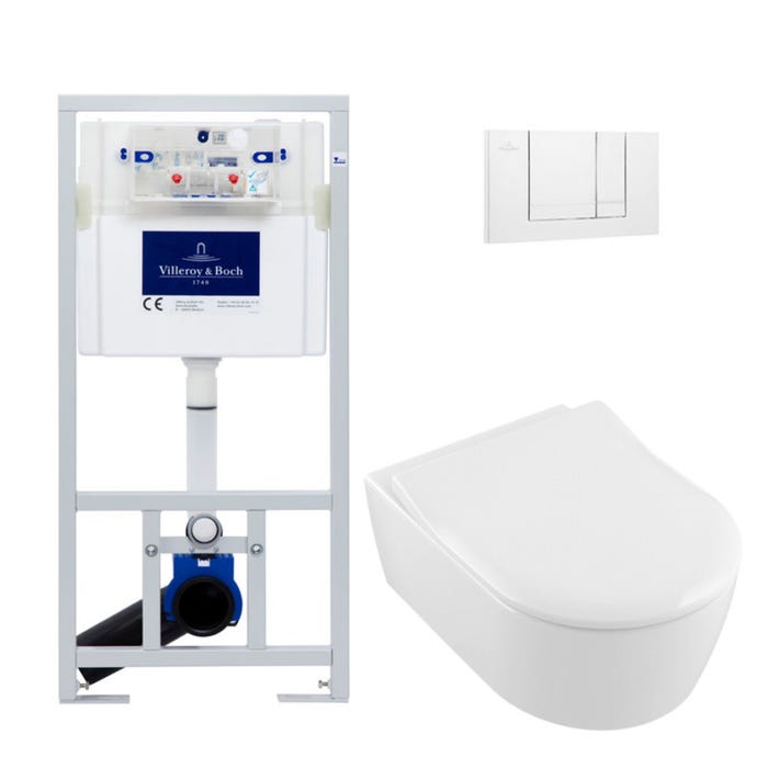 Villeroy & Boch Pack WC Bâti-support Cuvette Arceau Slim + Abattant softclose + Plaque blanche (ViConnectArceauSlim2)