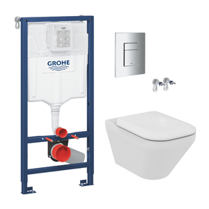 Grohe Pack WC Bâti-support RAPID SL + WC sans bride Ideal Standard Tonic II, Finition IdealPlus + Plaque chrome (RapidSL-TonicII-1)