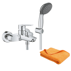 Mitigeur bain douche mécanique GROHE Quickfix Start 2021 avec flexible + support + pommeau de douche + microfibre