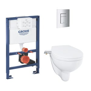 Grohe Pack WC Bâti-support Rapid SL + Cuvette Bau sans bride + Abattant japonais lavant + Plaque Chrome (RapidSL082-BauPremium-1)