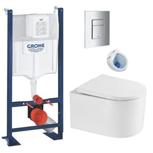 Grohe Pack WC Bâti autoportant + WC sans bride SAT + Abattant SoftClose + Plaque Chrome (ProjectDelano-1)