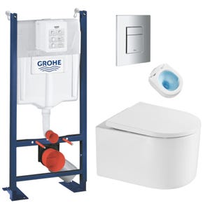 Grohe Pack WC Bâti autoportant + WC sans bride SAT + Abattant SoftClose + Plaque Chrome (ProjectDelanoTQ-1)