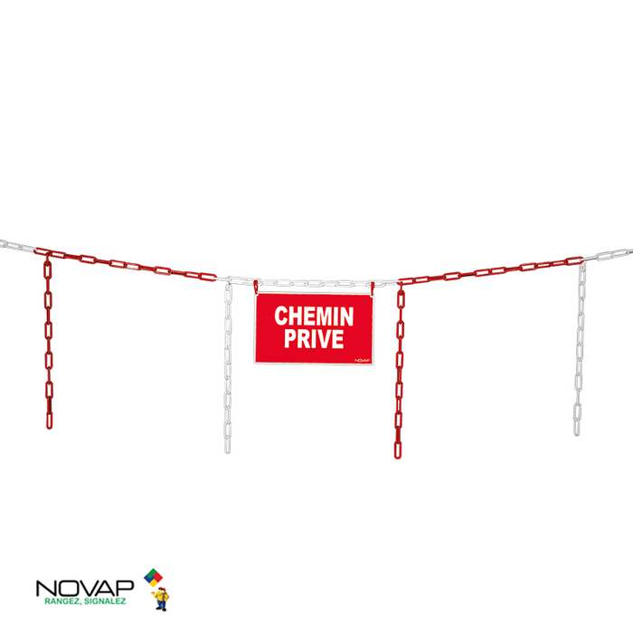 Kit de délimitation barrière de chaîne 5m rouge/blanc et panneau chemin privé - 1365063