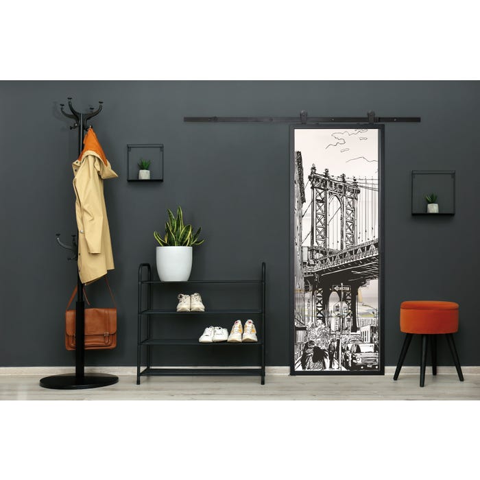 Porte coulissante NEW YORK 204 x 83 - Noir sablé - Rail Grange