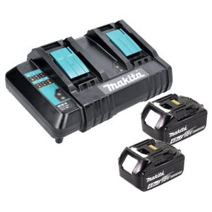 Makita Power Source Kit 18 V avec 2x BL 1840 B4,0 Ah batterie ( 197265-4 ) + DC 18 SH double chargeur ( 199687-4 )