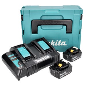 Makita Power Source Kit 18 V : 2x BL 1860 B Batteries 6,0 Ah + DC 18 SH Chargeur double + Makpac (197422-4) (199687-4)