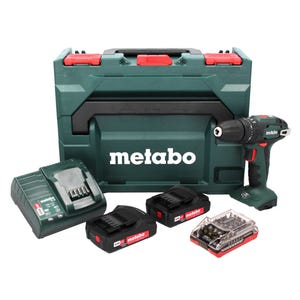 Metabo SB 18 Perceuse-visseuse à percussion sans fil 48Nm 18V + 2x Batteries 2,0Ah + Chargeur + Coffret metaBOX + Set d'embouts