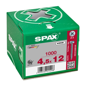 Vis Spax Tête ronde TR Pozi N°2 4.5X12 WIROX - 1000 pièces