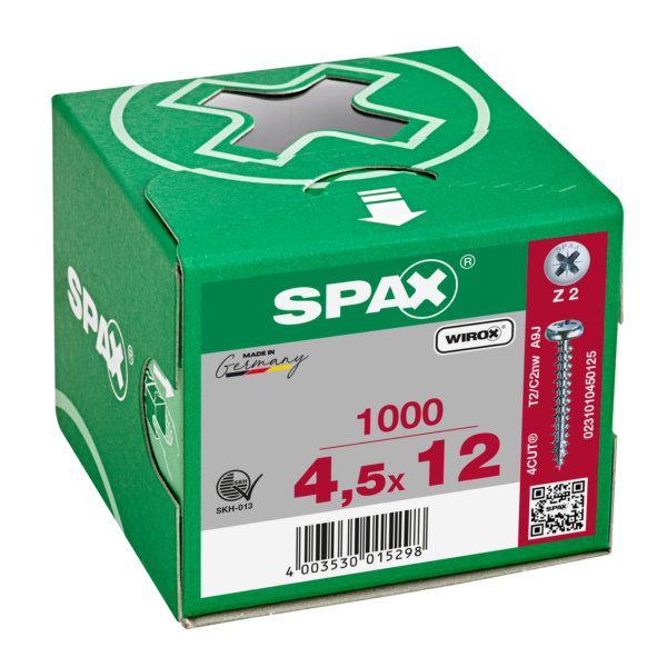 Vis Spax Tête ronde TR Pozi N°2 4.5X12 WIROX - 1000 pièces