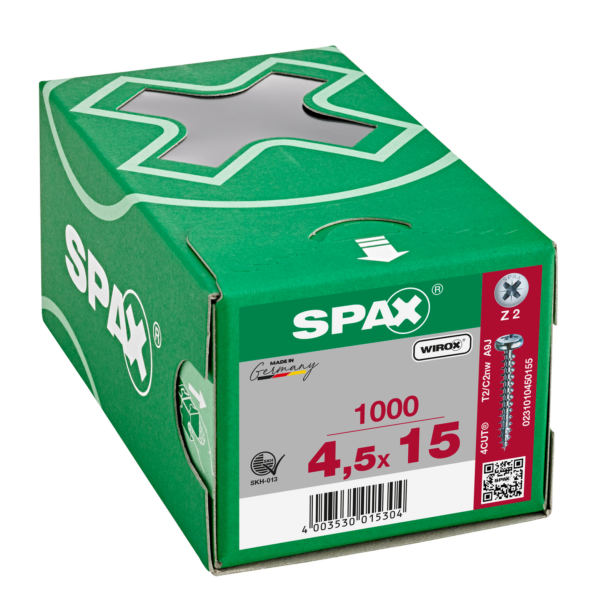 Vis Spax Tête ronde TR Pozi N°2 4.5X15 WIROX - 1000 pièces