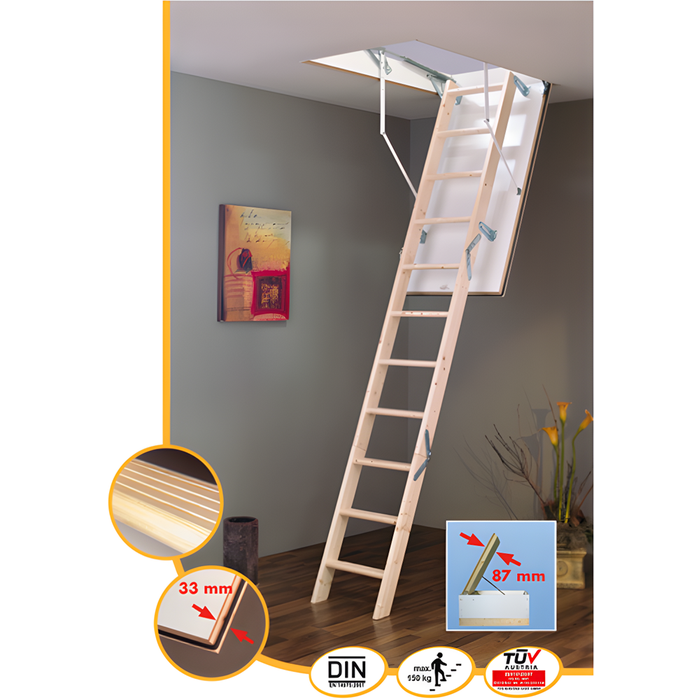 HandyStairs escalier escamotable Profi+ - Dimensions du caisson 120 x 70 cm - Hauteur 315 cm - Valeur U 1,26 W/m²