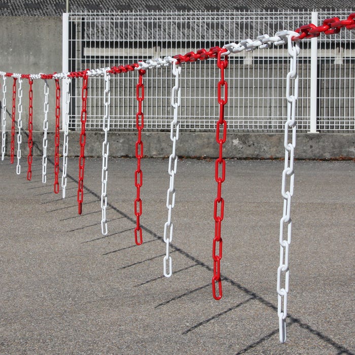 Barrière de chaîne 15m x Ø 8mm avec morceaux de chaîne Rouge/Blanc - 1360471