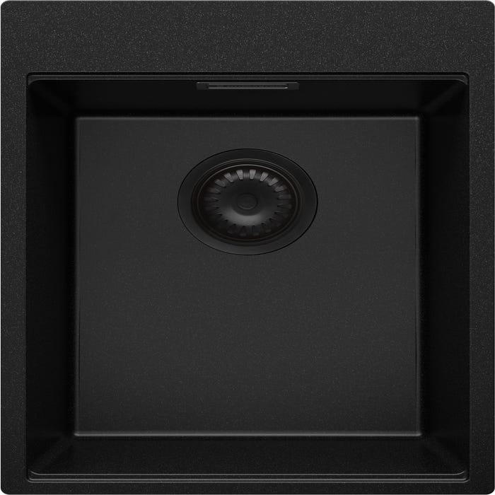 Evier Cuisine Tout Noir, 38 x 50 cm, Evier en Granit 1 bac + Kit de Vidage, Evier a Encastrer de Primagran