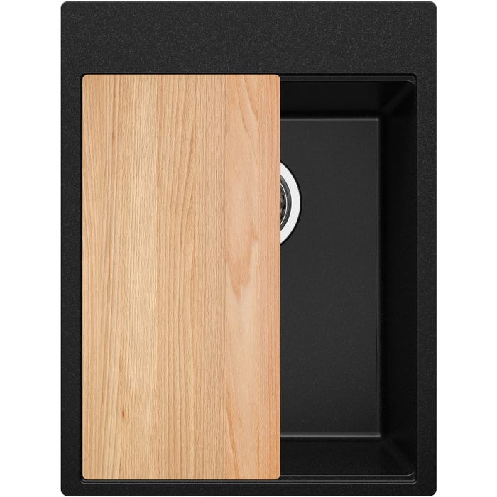 Evier Cuisine Noir, 38 x 50 cm, Evier en Granit 1 bac + Kit de Vidage, Evier a Encastrer de Primagran