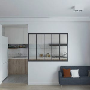 Schulte Verrière Atelier, fenêtre d’intérieur, H.108xl.150 cm, 5 vitrages, carreaux transparents, cadre et profilés noirs mats, prête à poser