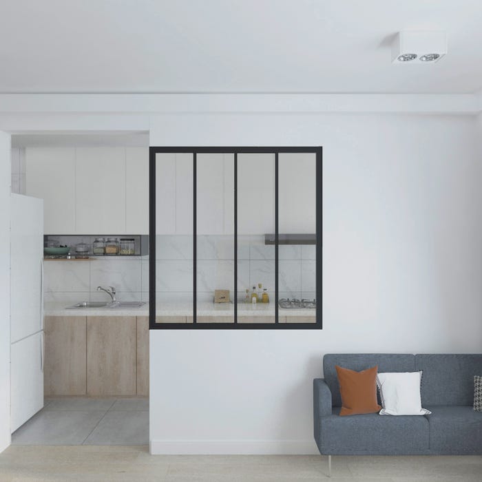 Schulte Verrière Atelier, fenêtre d’intérieur, H.130xl.123 cm, 4 vitrages, carreaux transparents, cadre et profilés noirs mats, prête à poser