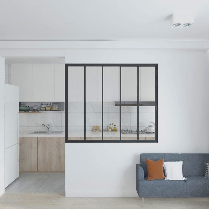 Schulte Verrière Atelier, fenêtre d’intérieur, H.130xl.150 cm, 5 vitrages, carreaux transparents , cadre et profilés noirs mats, prête à poser