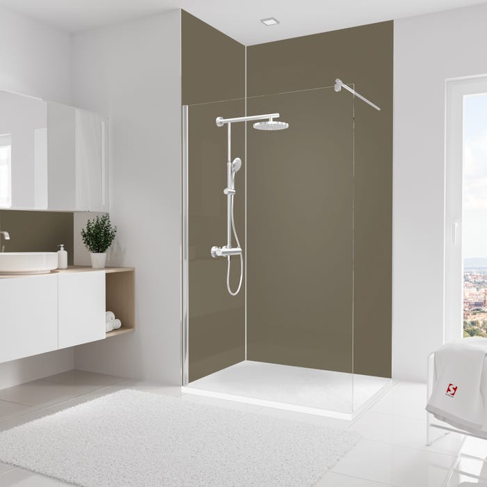 Schulte Pack de 2 panneaux muraux, 90 x 255 cm + 120 x 255 cm, revêtement pour douche et salle de bains, DécoDesign COULEUR, Taupe