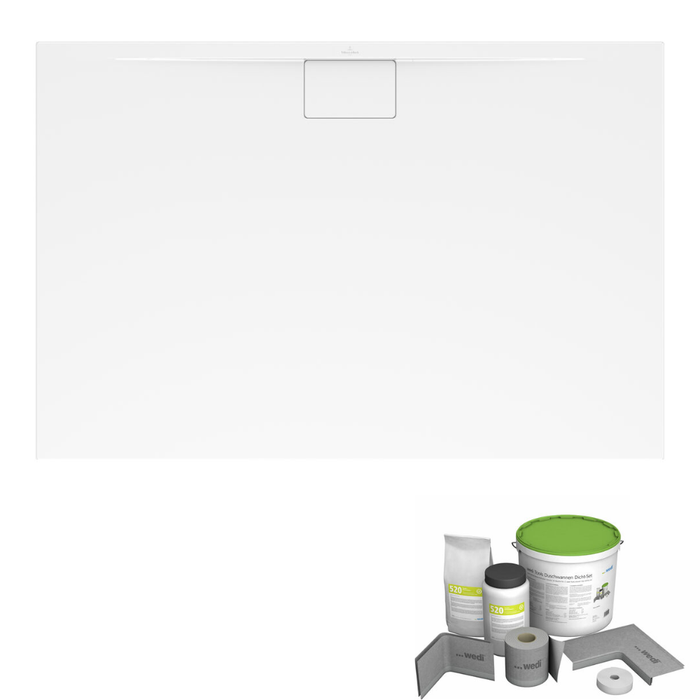 Pack receveur de douche antidérapant 150 x 100 VILLEROY ET BOCH Architectura Metalrim rectangle blanc + Kit d'étanchéité WEDI